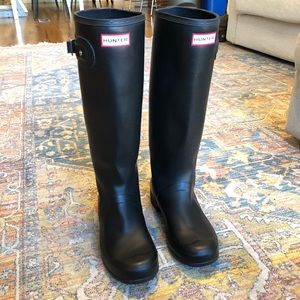 Hunter Original Tour Foldable Tall Rain Boots in Matte Black